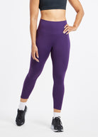 Essential Bird 3/4 length Running Tights in Twilight purple, front view