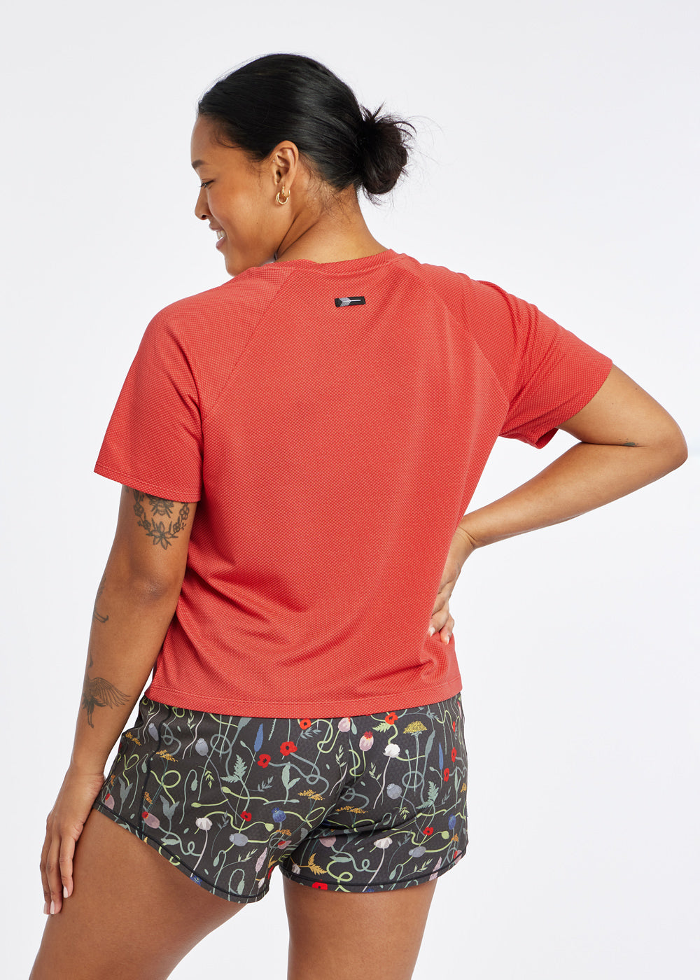 Flyout Boxy Short Sleeve in Cardinal Red, back view