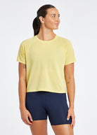 Flyout Boxy Short Sleeve in Saffron Yellow, front view