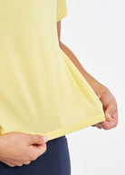 Flyout Boxy Short Sleeve in Saffron Yellow, fabric detail