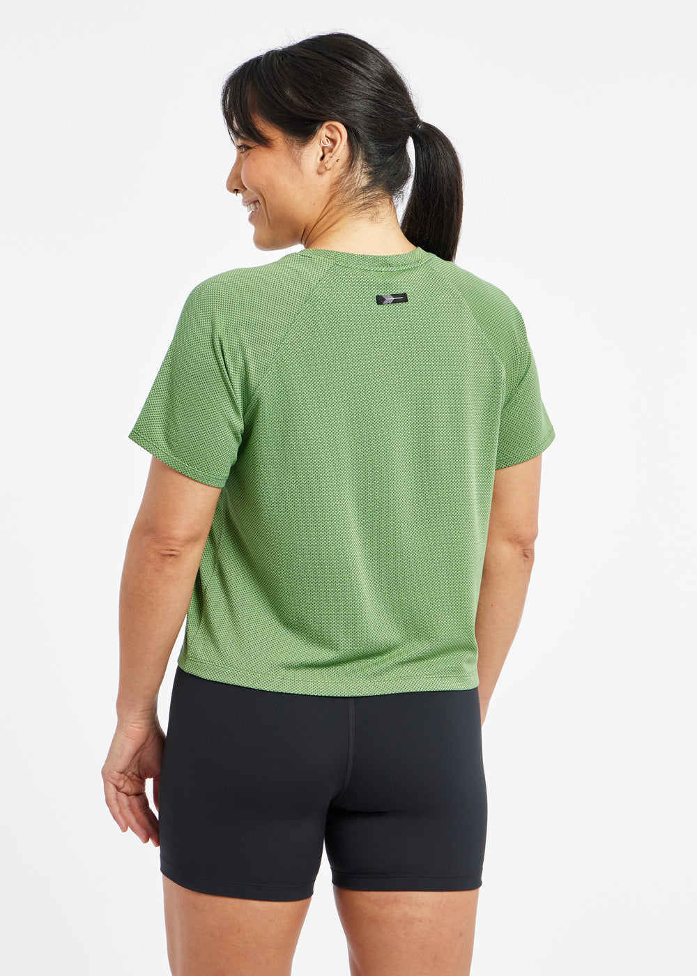 Flyout Boxy Short Sleeve in Green, back view