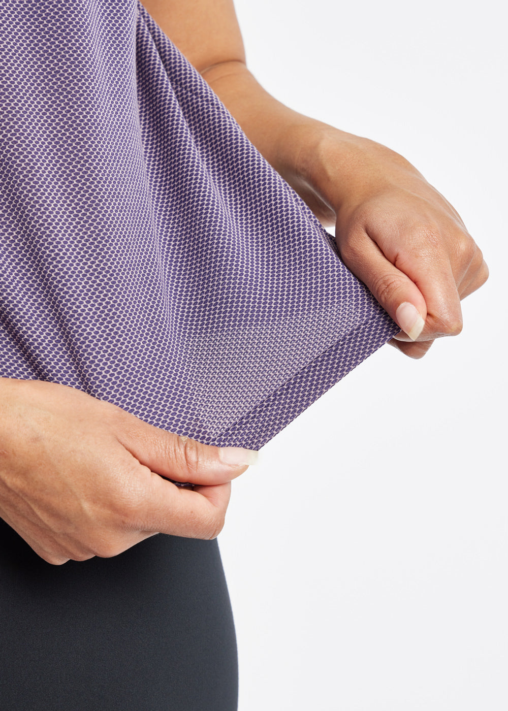 Flyout Boxy Short Sleeve in Twilight Purple, fabric detail