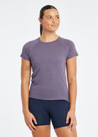 Flyout Short Sleeve in Twilight Purple, front view